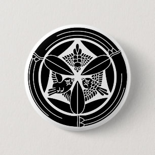 In circle of bamboo three feather sparrow 6 cm round badge