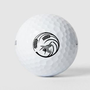 In circle of one rice plant sparrow golf balls
