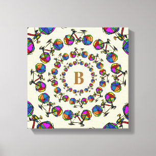 in circles colour bicycles mandala initial canvas print