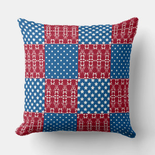 In dark multi-coloured tones, retro geometric cushion