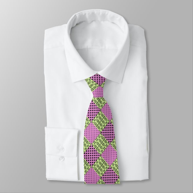 In dark multi-coloured tones, retro geometric tie (Tied)