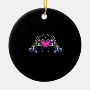In Death - Skeleton Heart Hands Ceramic Tree Decoration