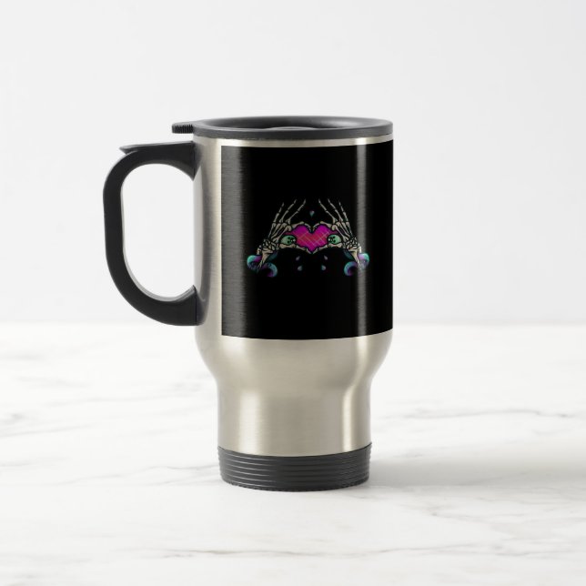 In Death - Skeleton Heart Hands Travel Mug (Left)