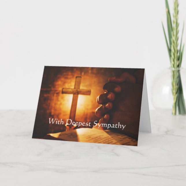 In Deepest Sympathy Cross, Bible and praying hands Card (Front)