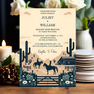 In Desert Rodeo Retro Horse Rustic Western Wedding Invitation