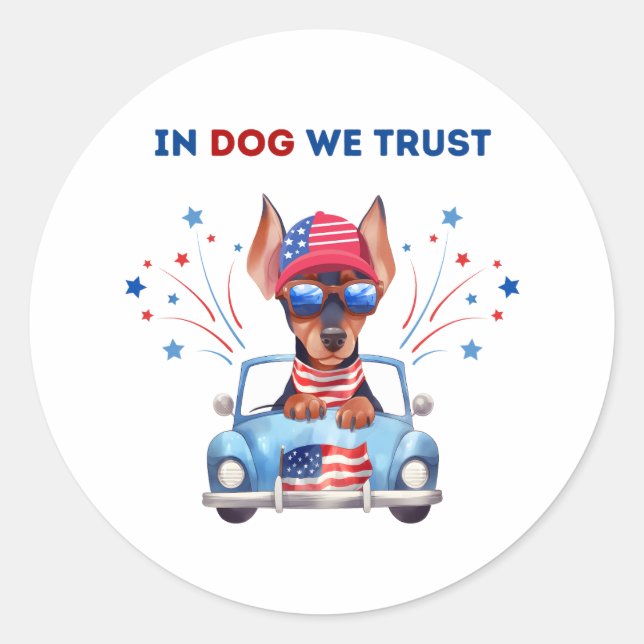 In Dog We Trust Pun Round Sticker (Front)
