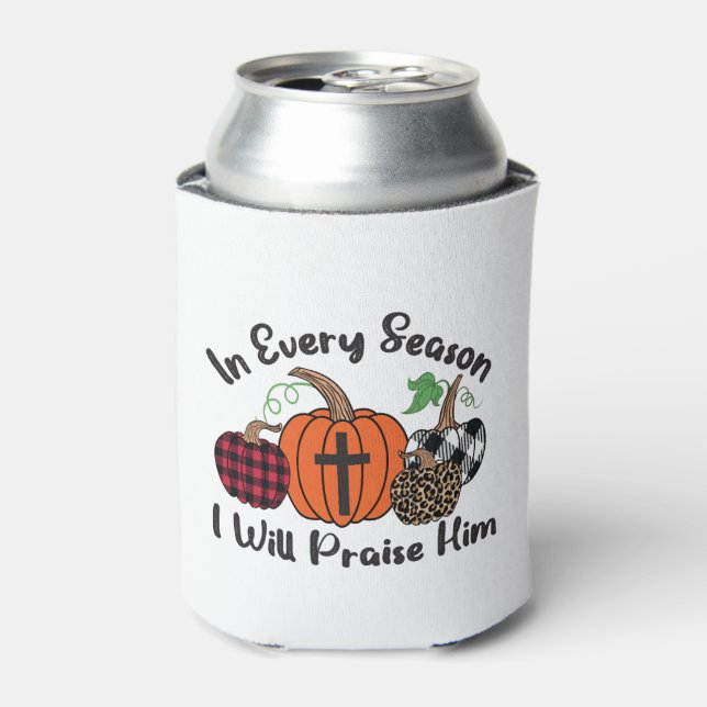In Every Season I Will Praise Him Leopard Plaid Can Cooler (Can Front)
