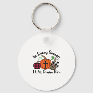 In Every Season I Will Praise Him Leopard Plaid Key Ring