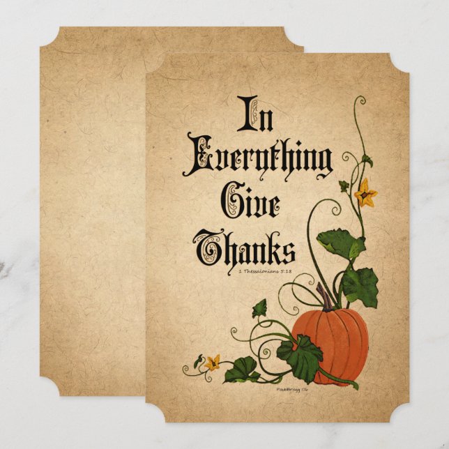 "In Everything Give Thanks"  Thanksgiving Pumpkin Invitation (Front/Back)