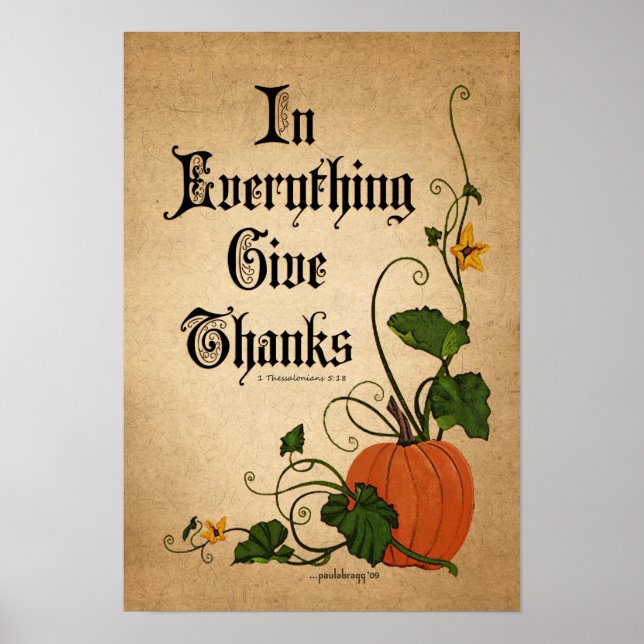 "In Everything Give Thanks"  Thanksgiving Pumpkin Poster (Front)