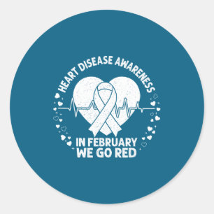 In february go red ribbon heart disease awareness classic round sticker
