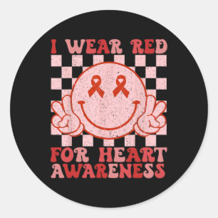 In February I Wear Red Heart Disease Awareness Chd Classic Round Sticker