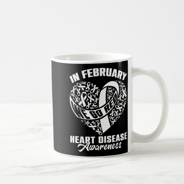 In February We Go Red Disease Awareness Red Ribbon Coffee Mug (Right)