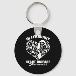 In February We Go Red Disease Awareness Red Ribbon Key Ring
