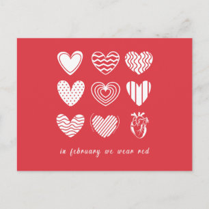 In February We Go Red Heart Disease Awareness Holiday Postcard