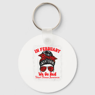 In February We Go Red Heart Disease Awareness Mess Key Ring