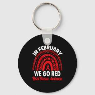 In February We Go Red Heart Disease Awareness Rain Key Ring