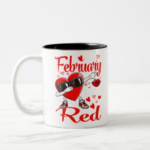 In February We Go Red Heart Disease Awareness Two-Tone Coffee Mug