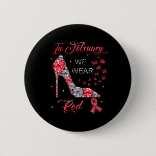 In February We Wear Red Butterflies Heart Disease 6 Cm Round Badge
