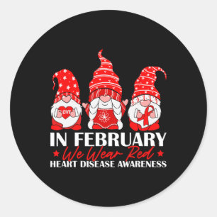 In February We Wear Red Gnome Heart Disease Awaren Classic Round Sticker
