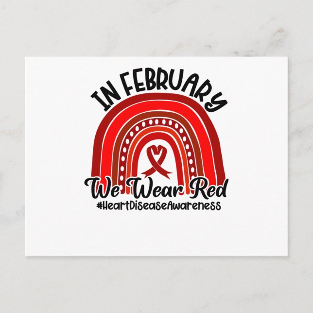 In February We Wear Red Heart Disease Awareness Announcement Postcard (Front)