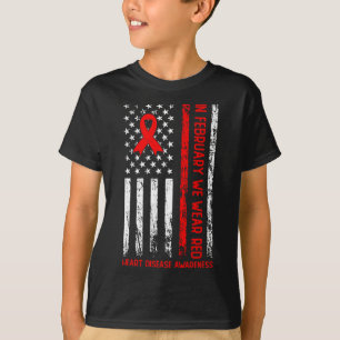 In February We Wear Red Heart Disease Awareness Us T-Shirt