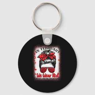 In February We Wear Red Messy Bun Heart Disease Aw Key Ring