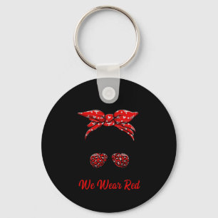 In February We Wear Red Messy Bun - Heart Disease Key Ring
