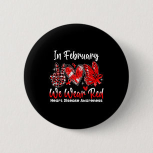 In February We Wear Red Peace Love Butterfly Heart 6 Cm Round Badge