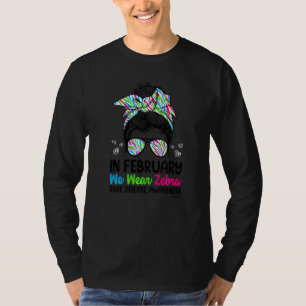 In February We Wear Zebra Messy Bun Rare Disease A T-Shirt