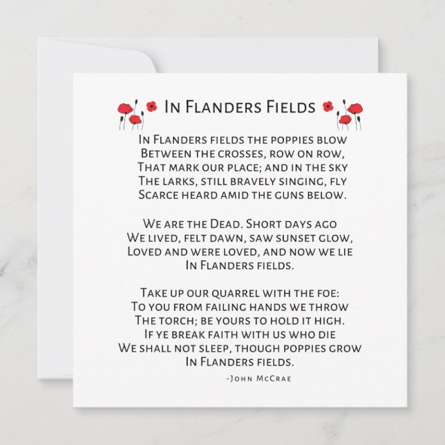 In Flanders Field The Poppies Blow John McCrae  Holiday Card (Front)