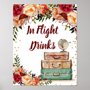 In Flight Drinks Sign Travel Bridal Shower Poster
