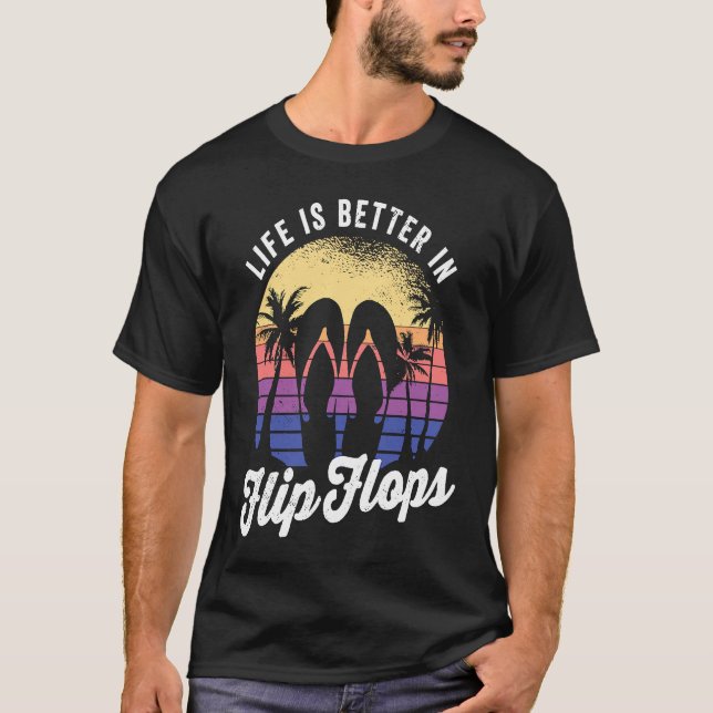 in flip flops for an retro beach vacation T-Shirt (Front)