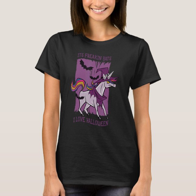 In freakin bats i love Halloween unicorn wizard T-Shirt (Front)