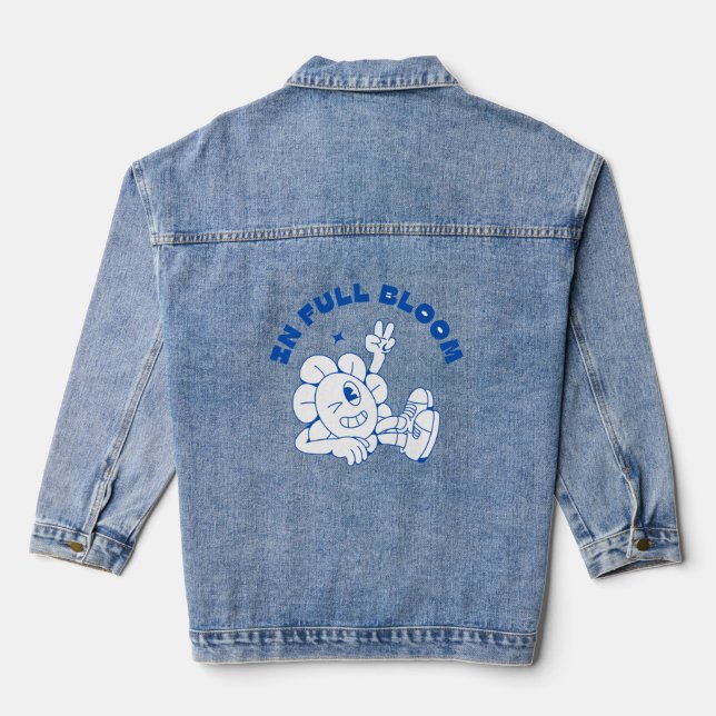 In Full Bloom Cartoon Flower Denim Jacket (Back)