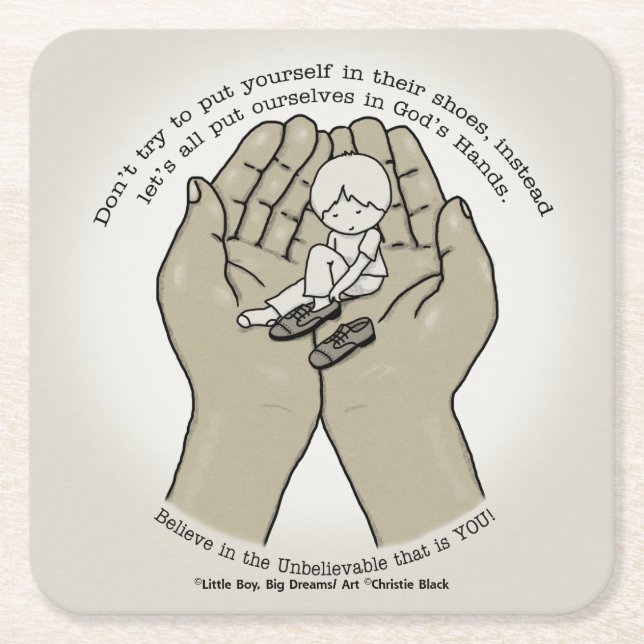 In God’s Hands Square Paper Coaster (Front)