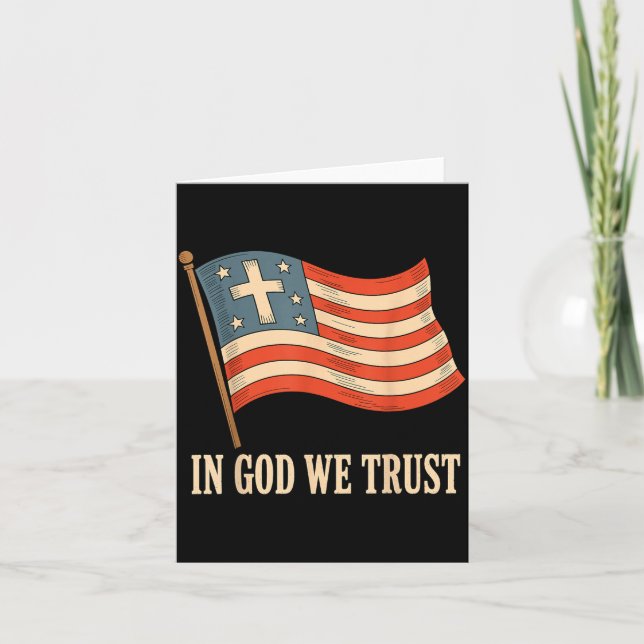 In God We Trust American Flag Cross Faith 4th Of J Card (Front)