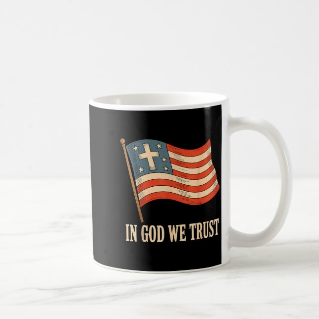 In God We Trust American Flag Cross Faith 4th Of J Coffee Mug (Right)