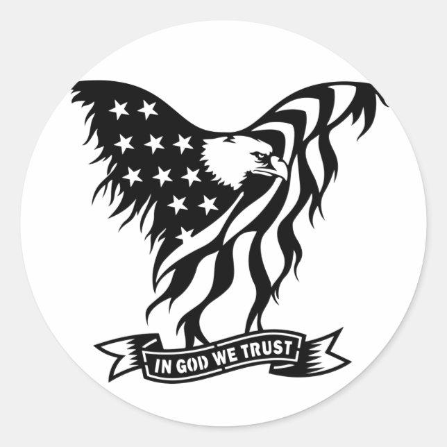 In God We Trust | Distressed American Eagle Flag Classic Round Sticker (Front)