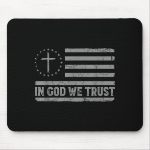 In God We Trust Jesus Cross Usa Flag Religious Fai Mouse Mat