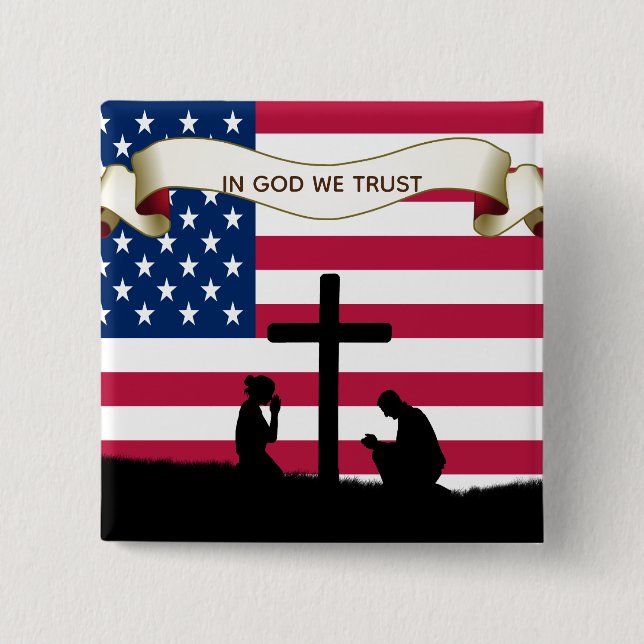 In God We Trust Praying USA Flag Pin Button (Front)