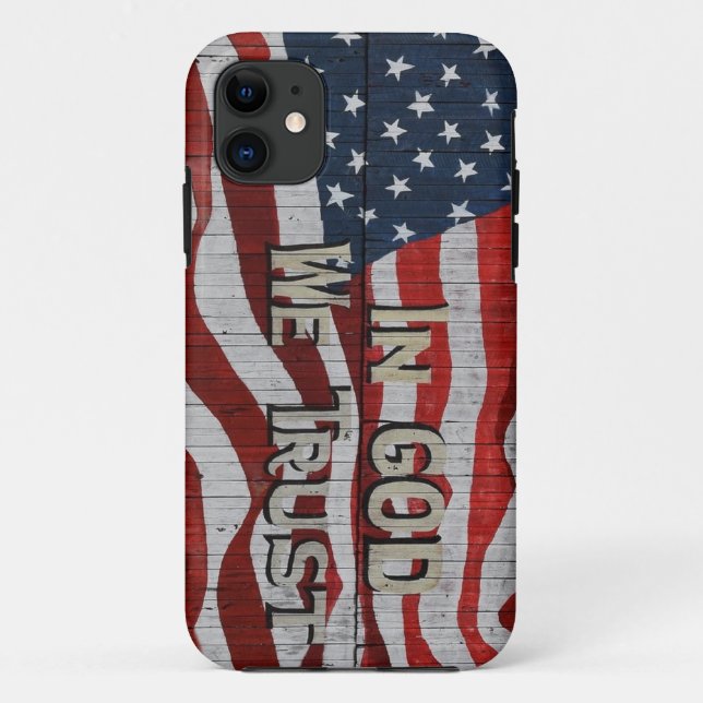 In God We Trust Rustic Barn Board American Flag Case-Mate iPhone Case (Back)