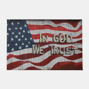 In God We Trust Rustic Barn Board American Flag Doormat
