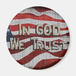 In God We Trust Rustic Barn Board American Flag Magnet