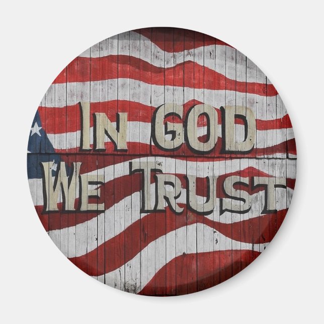 In God We Trust Rustic Barn Board American Flag Magnet (Front)