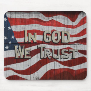 In God We Trust Rustic Barn Board American Flag Mouse Mat
