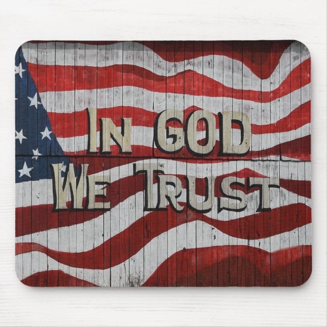 In God We Trust Rustic Barn Board American Flag Mouse Mat (Front)