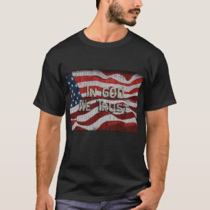 In God We Trust Rustic Barn Board American Flag T-Shirt