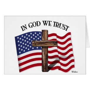 In God We Trust with rugged cross and US flag