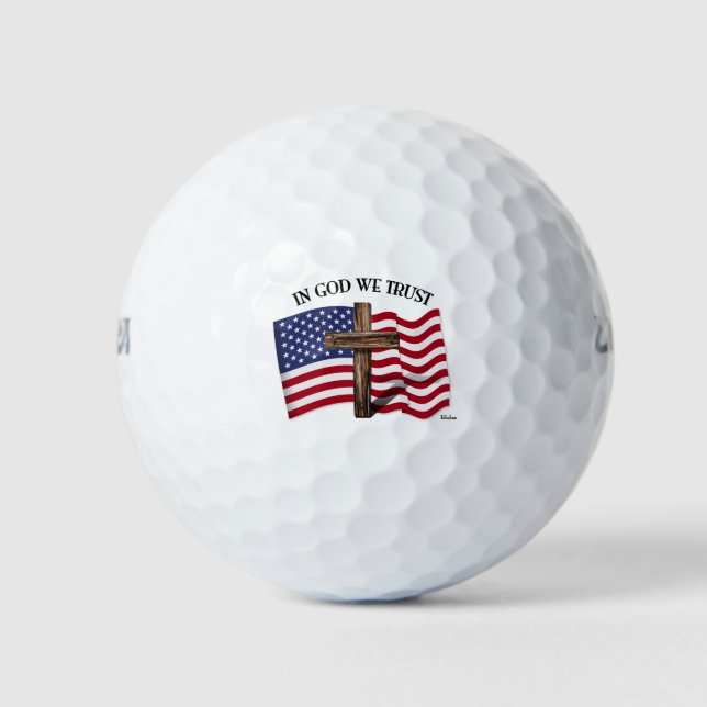 In God We Trust with Rugged Cross and US Flag Golf Balls (Front)